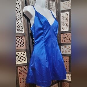 BEBE Sleek Blue Satin Dress Sz 8